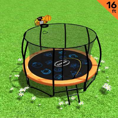 Pro 16ft Trampoline with Mat, Reversible Pad, Basketball Set